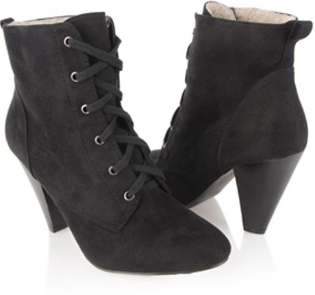 Forever 21 Suedette Cone Heel Boots in Black