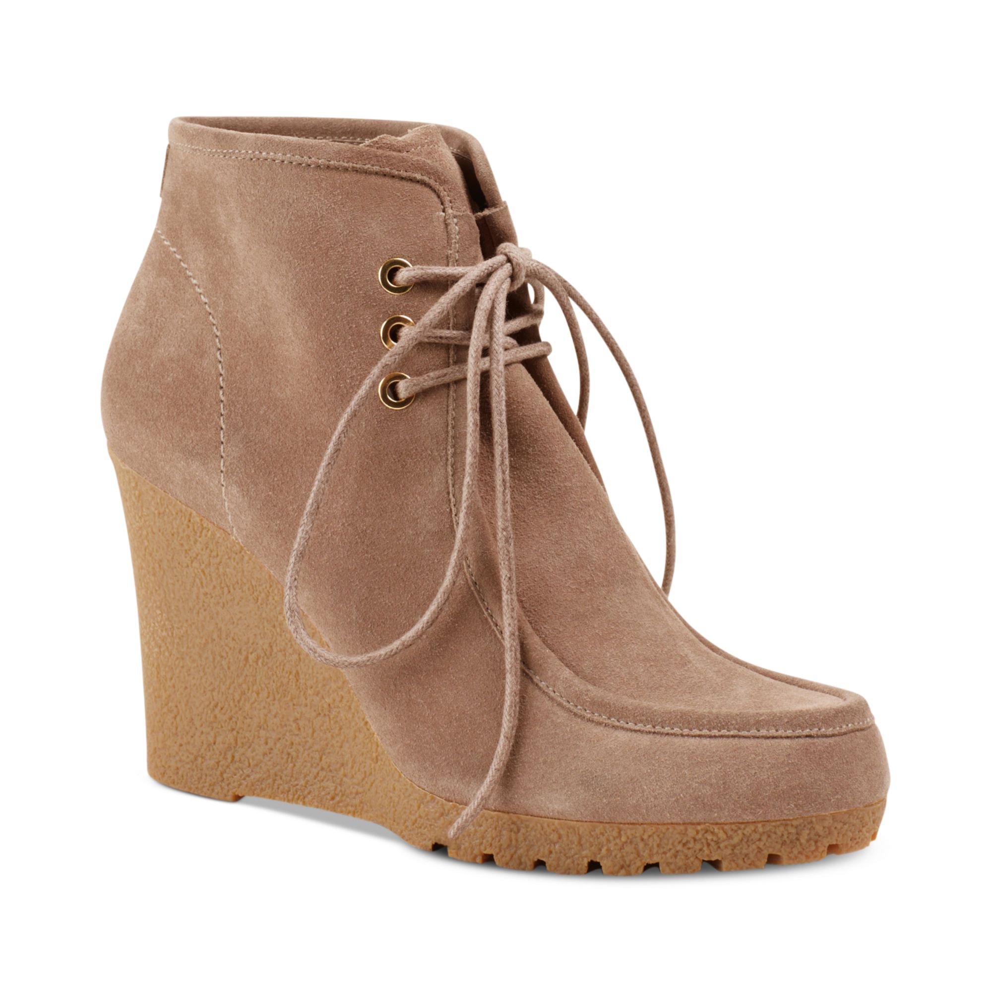 brown wedge booties with fringe