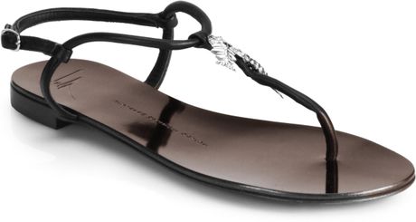 silver metallic slingback Thong Silver sandals (BLACK Detail Sandals flat Leather Metallic thong Fish Zanotti in