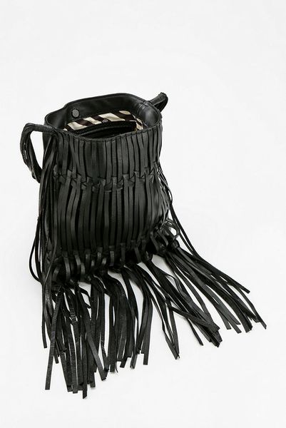 Urban Outfitters Daisy Leather Fringe Crossbody Bag in Black