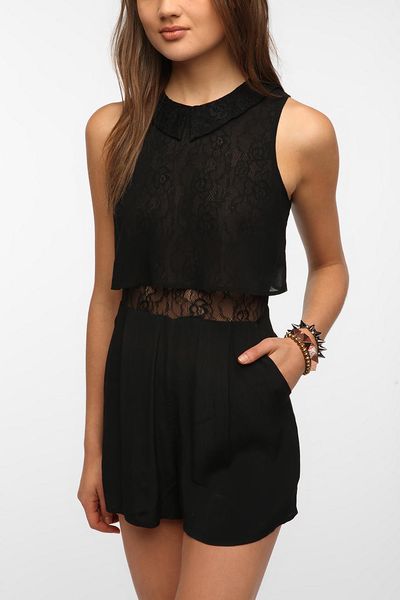 Urban Outfitters Lace Collar Romper in Black | Lyst
