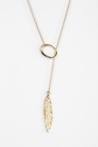 Urban Outfitters Feather Lariat Necklace in Gold | Lyst