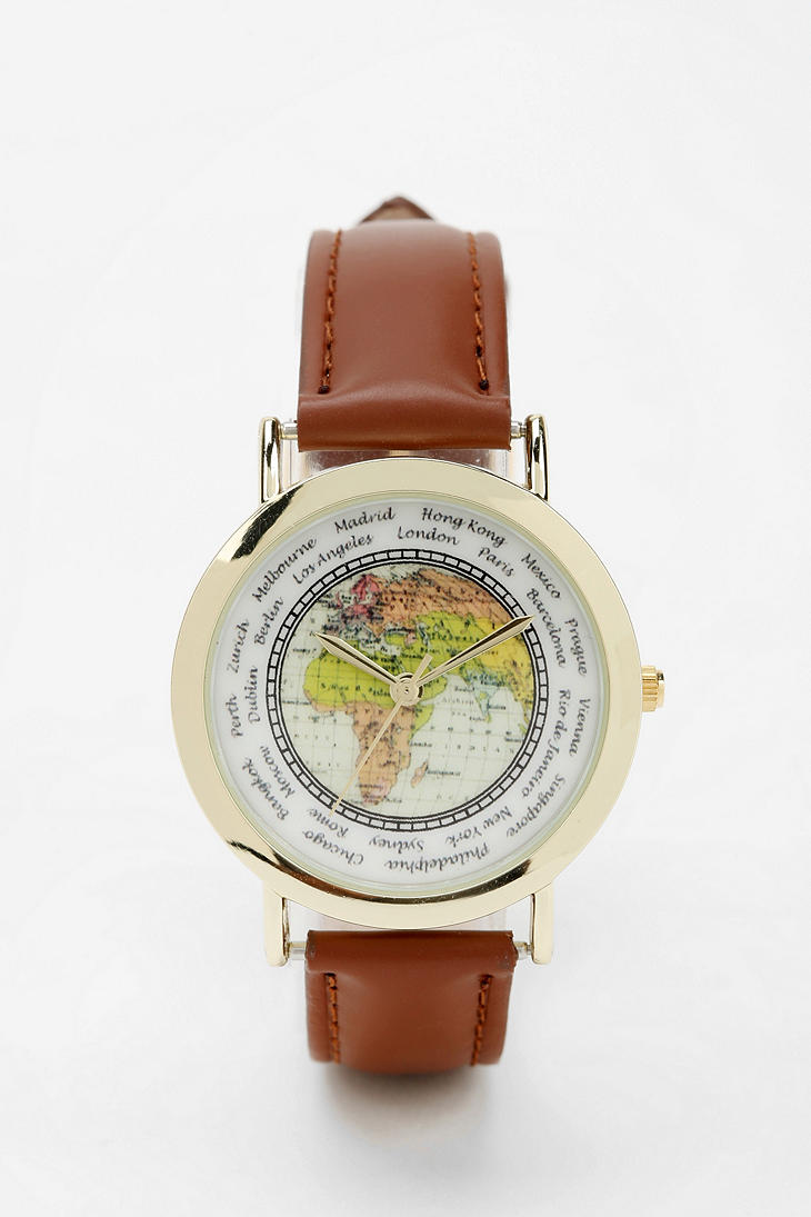 Urban Outfitters World Map Watch in Brown for Men (GOLD) | Lyst