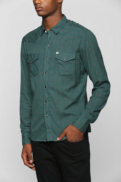 Urban Outfitters Salt Valley Dobby Western Shirt in Green for Men ...