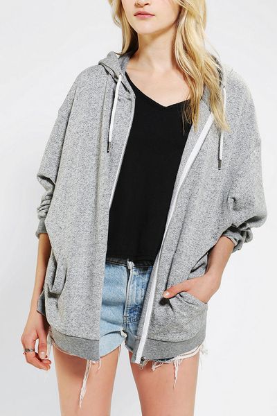 Urban Outfitters Oversized Zip Up Hoodie Sweatshirt in Gray (GREY ...