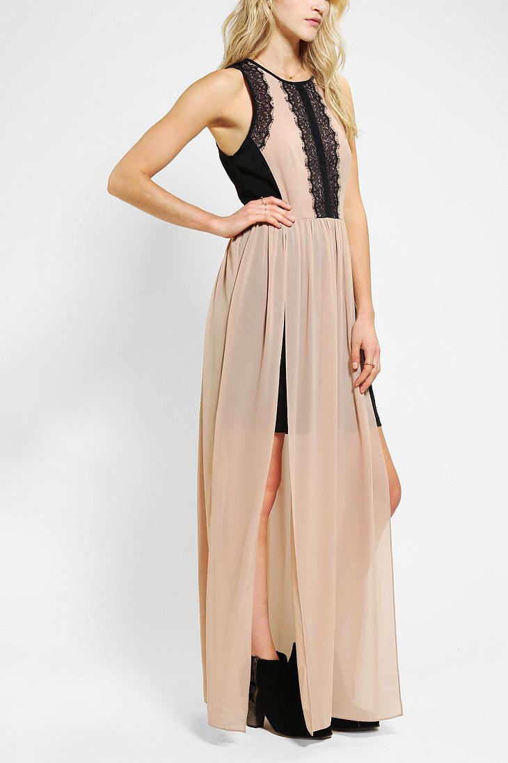 Urban Outfitters Hazel Color Block Chiffon Lace Maxi Dress in Black ...