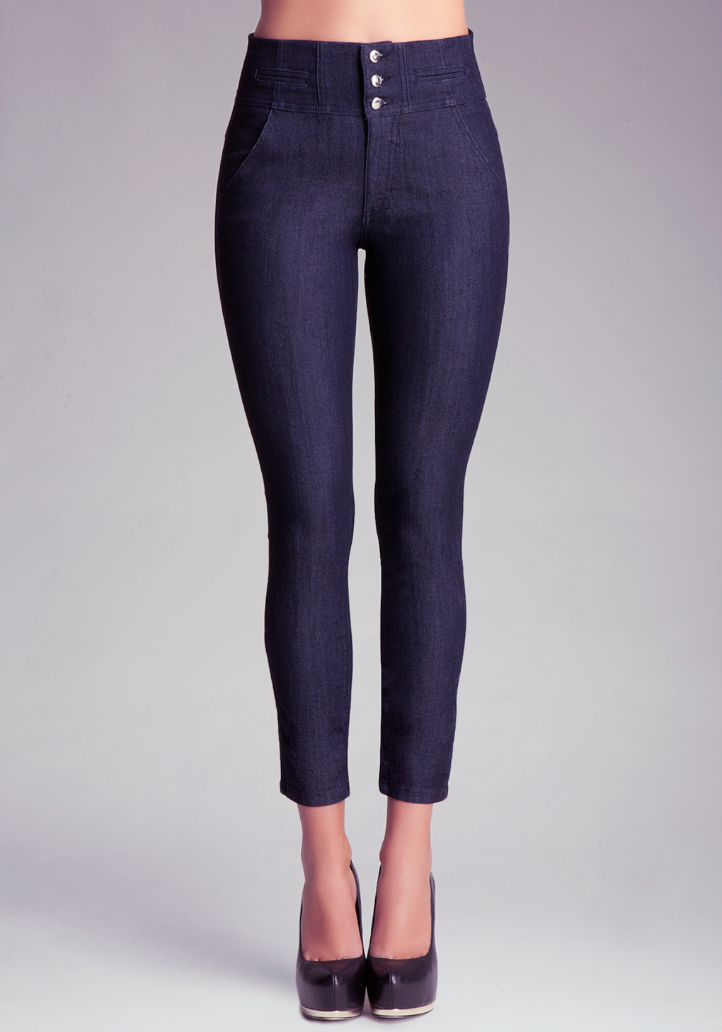 Bebe High Waist Corset Skinny Jeans In Blue Lyst