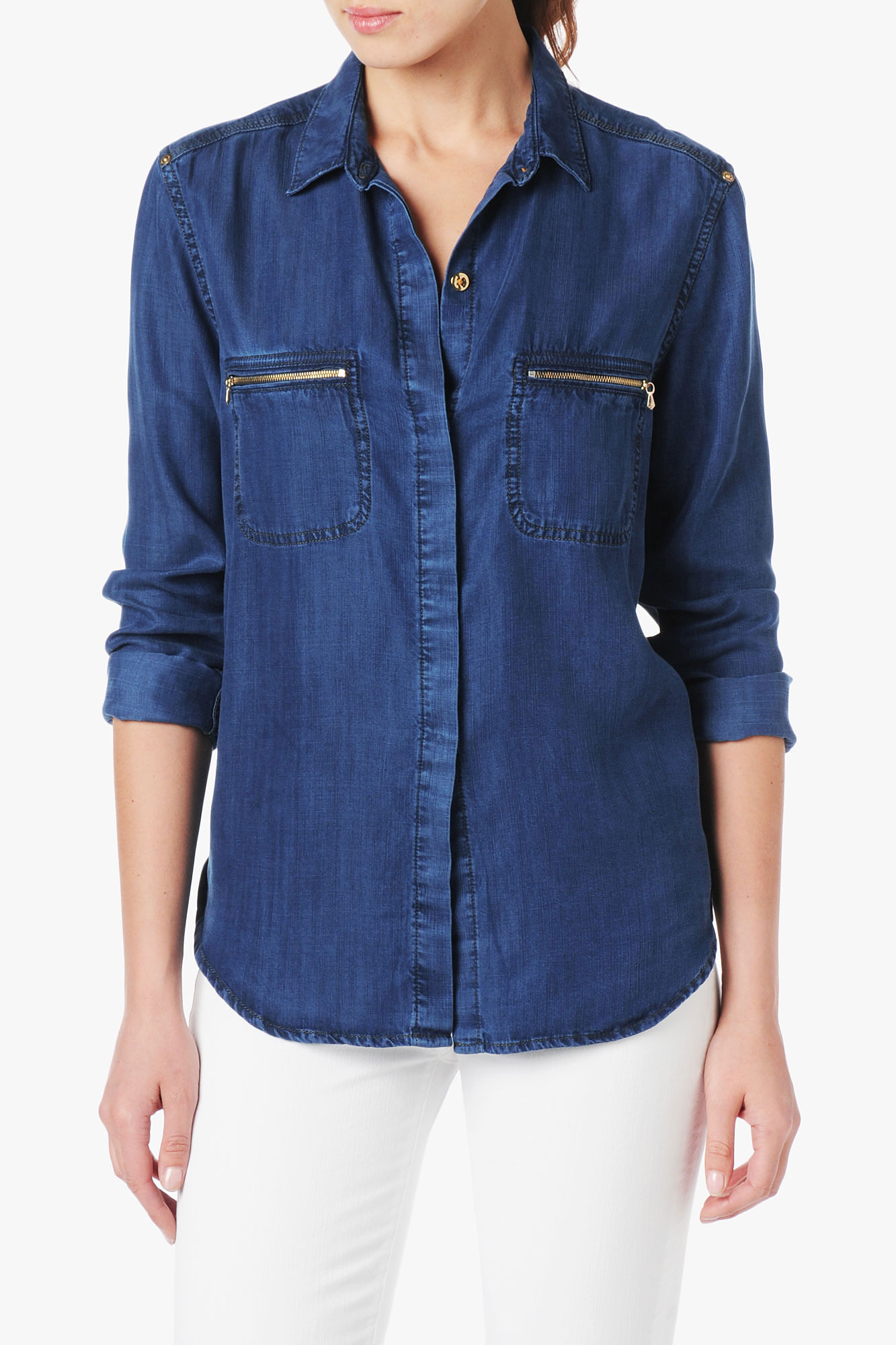 7 For All Mankind Zipper Pocket Denim Shirt in Blue (Dark Indigo) Lyst