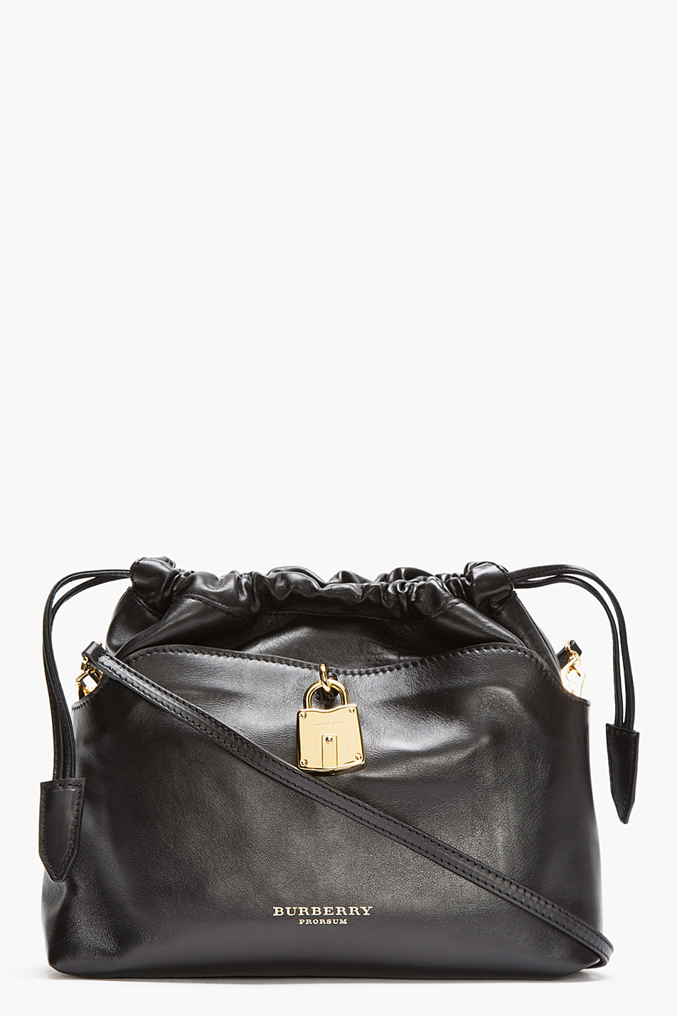 Burberry Prorsum Black Leather Drawstring Shoulder Bag in Black | Lyst