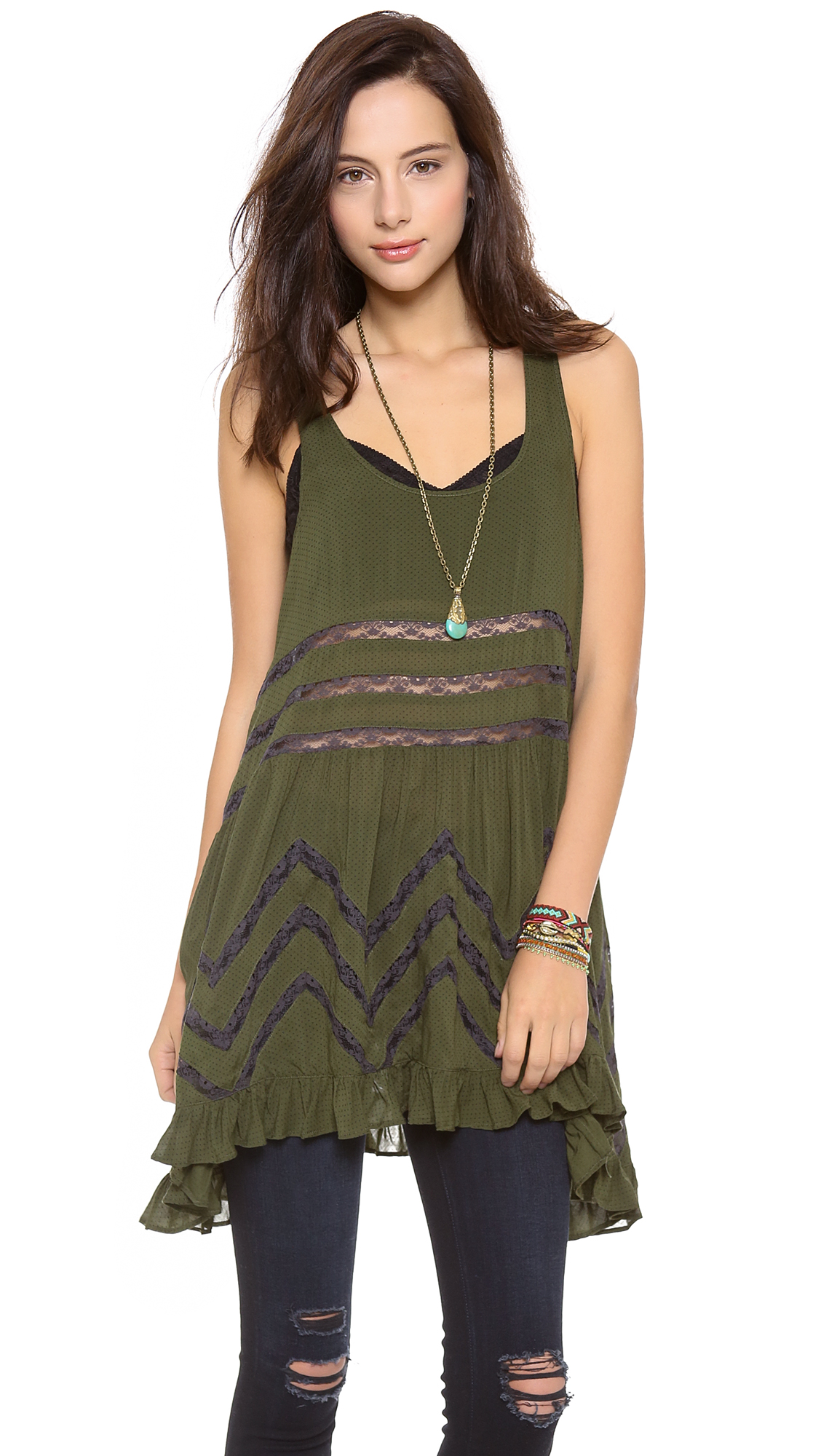 Free People Slip Voile Trapeze Top in Green (Army) Lyst