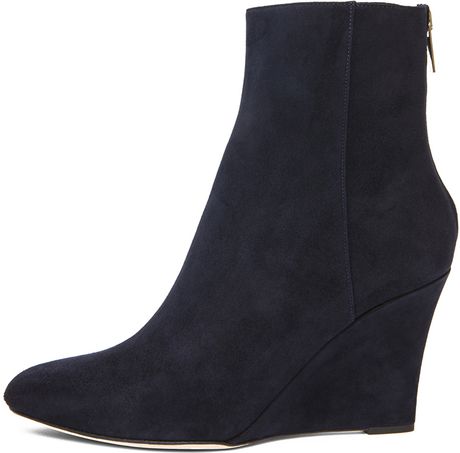 navy blue wedge booties