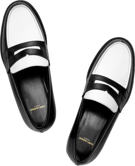 two tone penny loafers black and white
