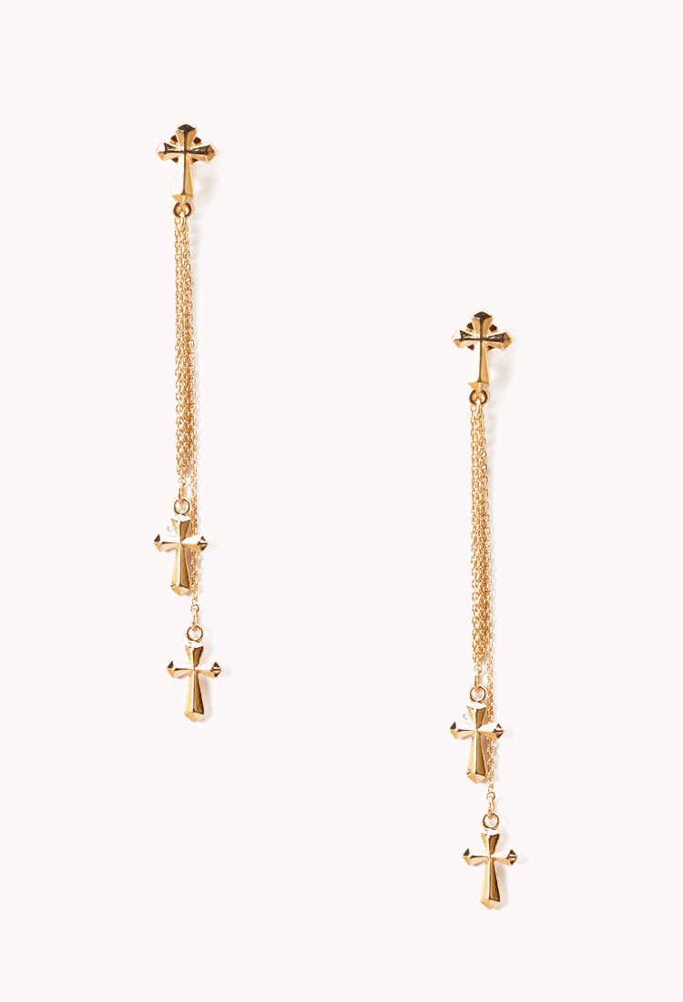 Forever 21 Cross Stud Drop Earrings in Gold | Lyst