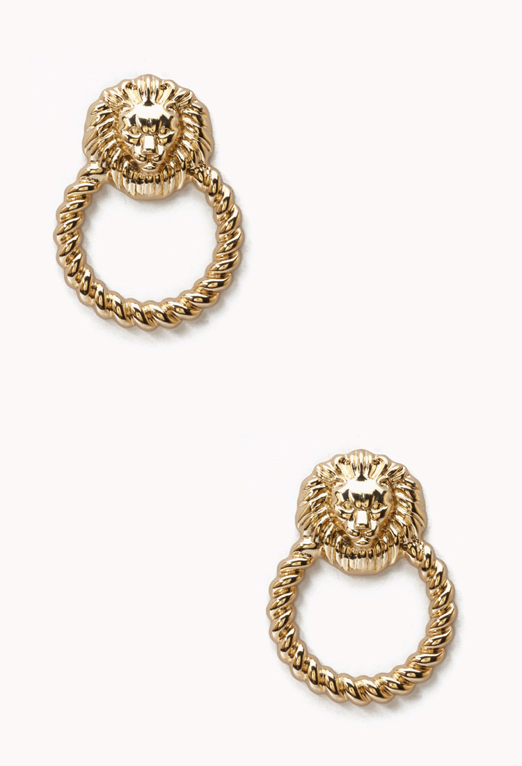 Forever 21 Lion Door Knocker Earrings in Gold