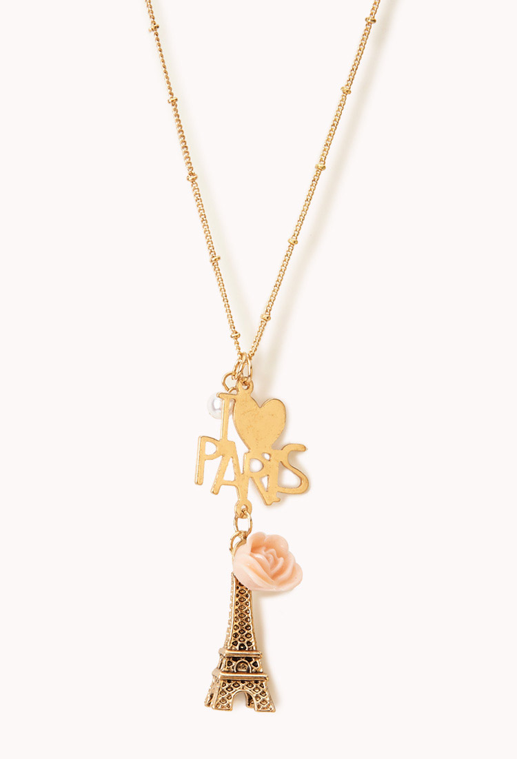 Forever 21 Paris Charms Necklace in Gold (Goldlight pink)