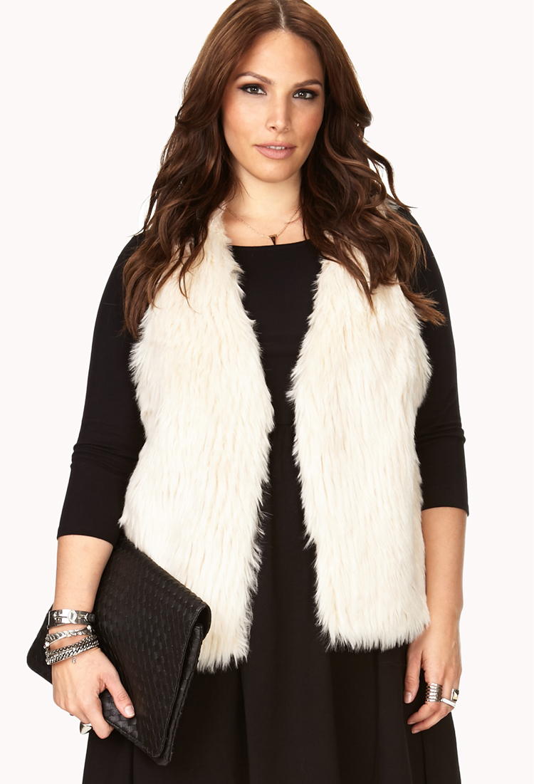 Forever 21 Glam Embellished Faux Fur Vest in White (VANILLA) | Lyst