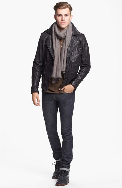 Zanerobe Crosstown Leather Biker Jacket in Black for Men