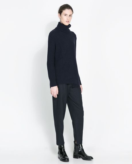 Zara Reversible Knit Sweater in Blue (Navy blue) | Lyst