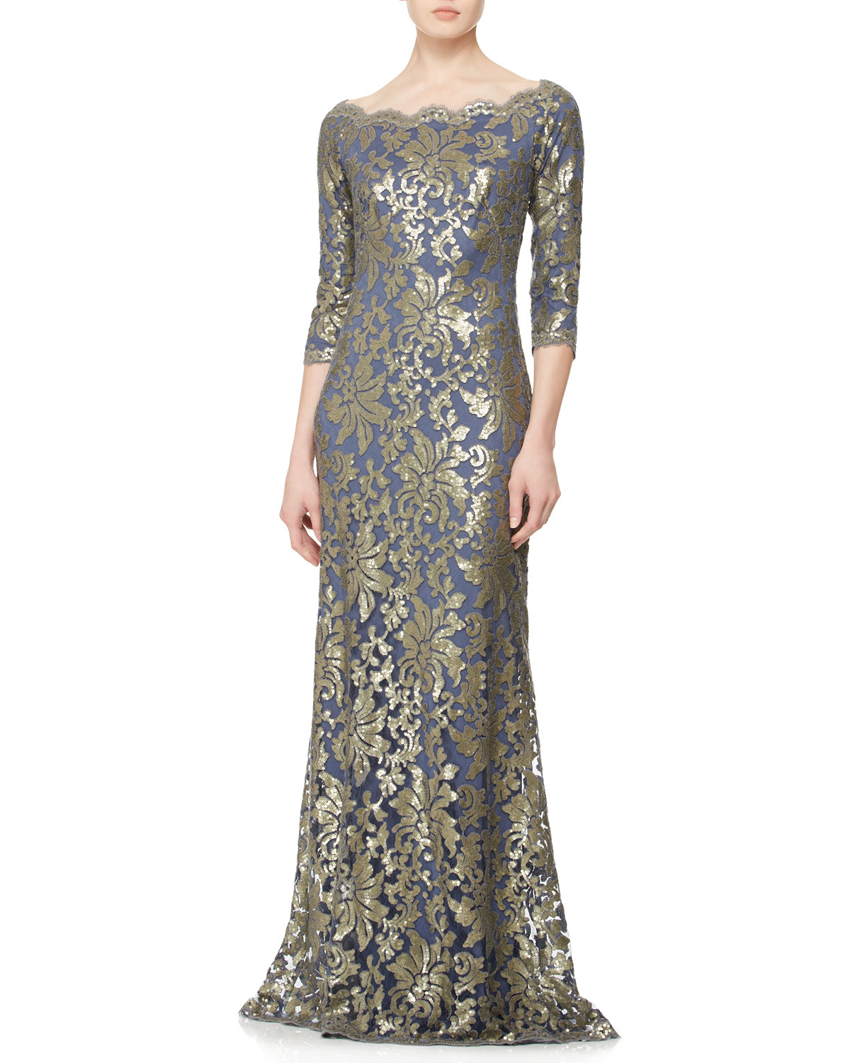 tadashi shoji silver gown