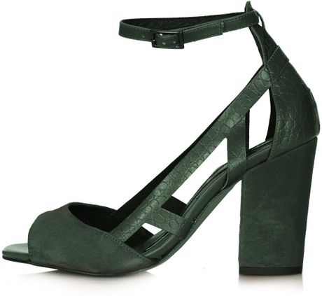 Topshop Goal Block Heel Cut Out Shoes in Green | Lyst