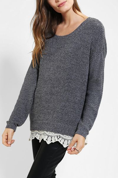 Urban Outfitters Pins and Needles Lacetrim Sweater in Gray (GREY ...