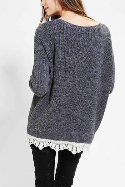 Urban Outfitters Pins and Needles Lacetrim Sweater in Gray (GREY ...