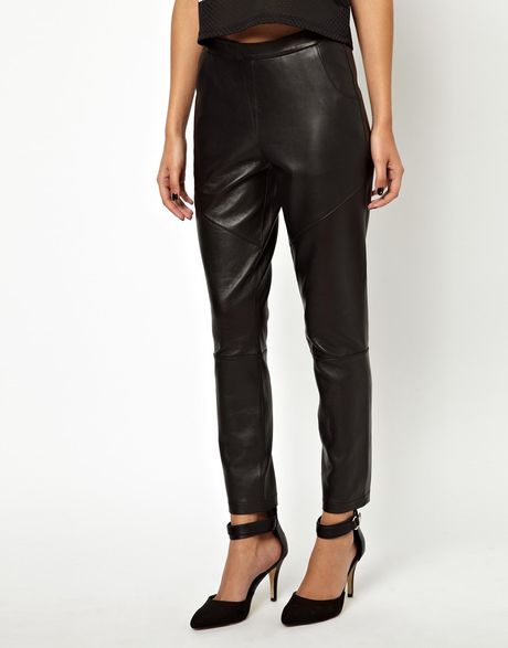 Asos Leather Pant with High Waist in Super Soft Leather in Black ...