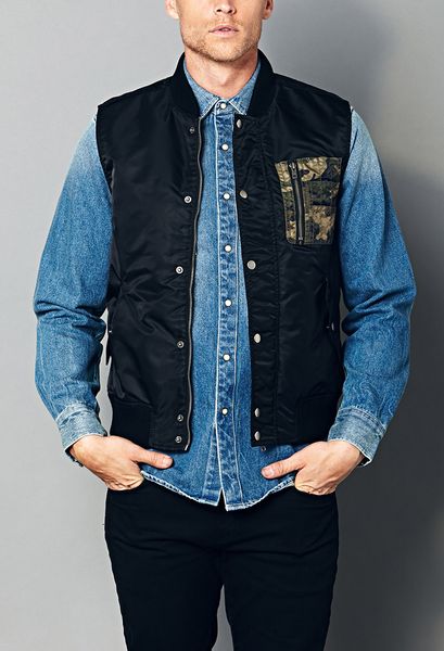 Forever 21 Camo Pocket Bomber Vest in Black for Men | Lyst