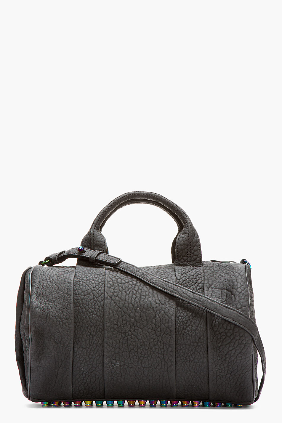 Alexander Wang Black Rubberized Leather Iridescent Rocco Duffle Bag in
