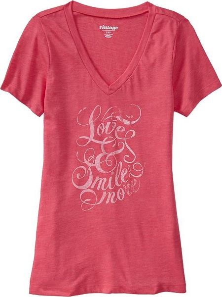 Old Navy Vintage Graphic V-neck Tees in Pink (Coral Integrity)