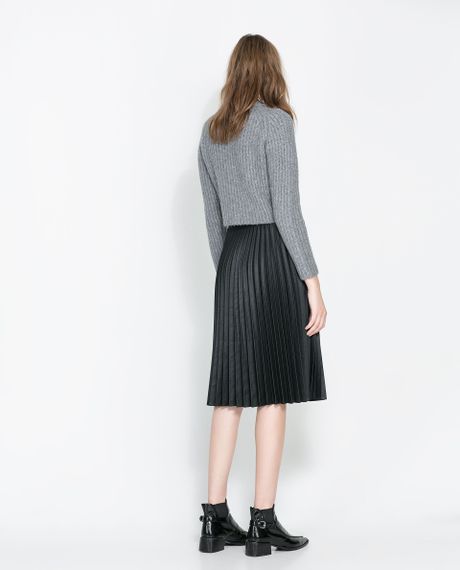 Zara Pleated Midi Skirt In Black Grey Lyst