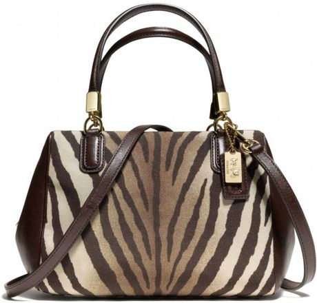 Coach Madison Mini Satchel in Zebra Print Fabric in Brown (LIGHT GOLD ...