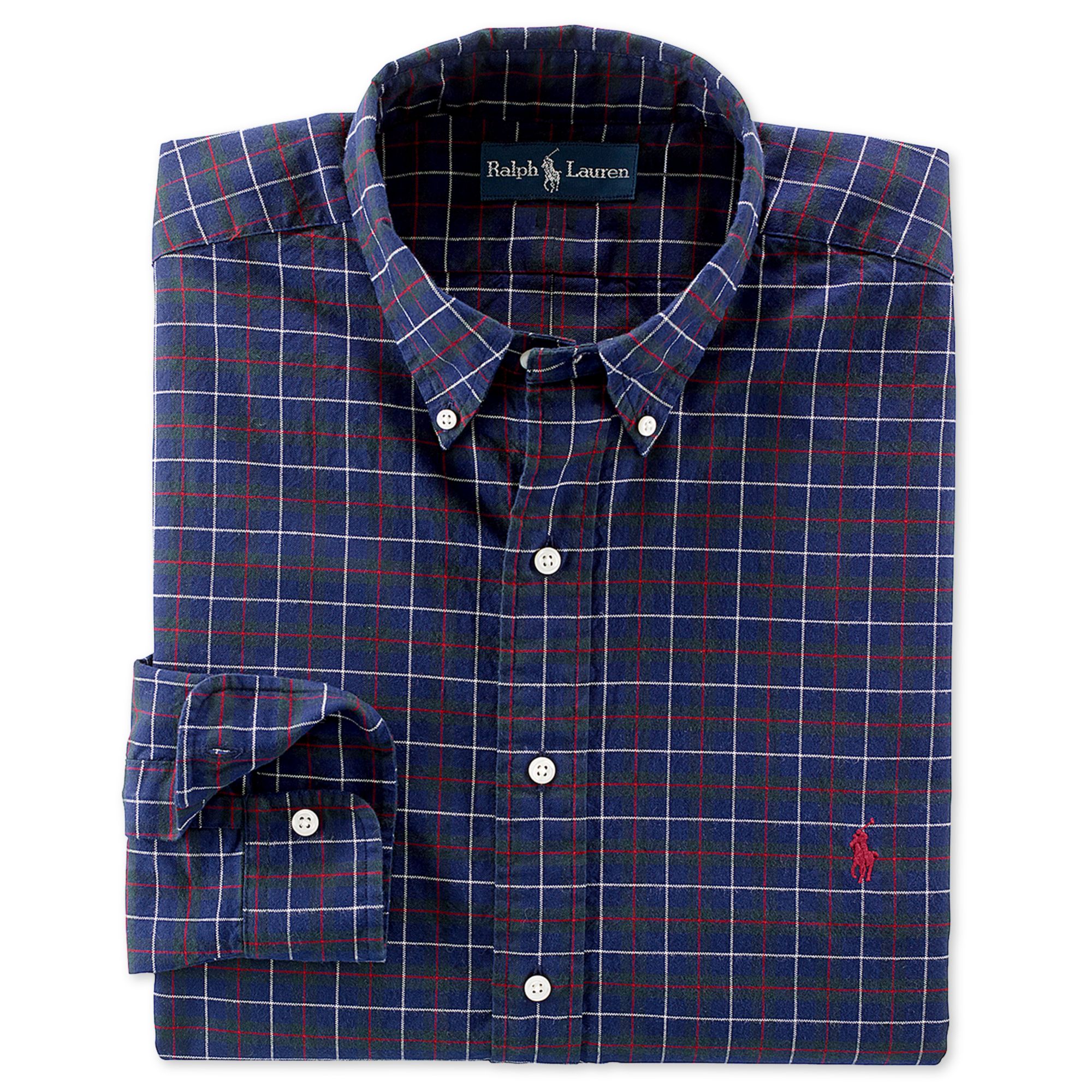 Ralph Lauren Classic Fit Long Sleeve Plaid Brushed Oxford Shirt in Blue