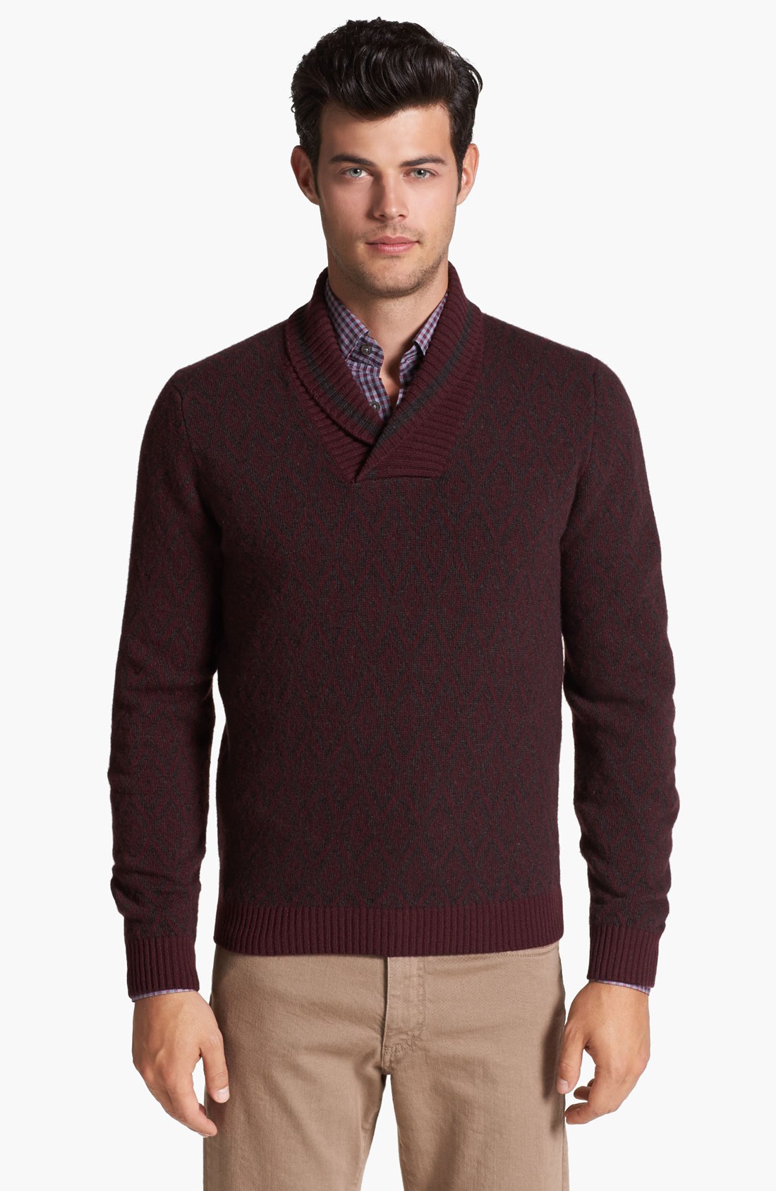 mens burgundy shawl collar sweater