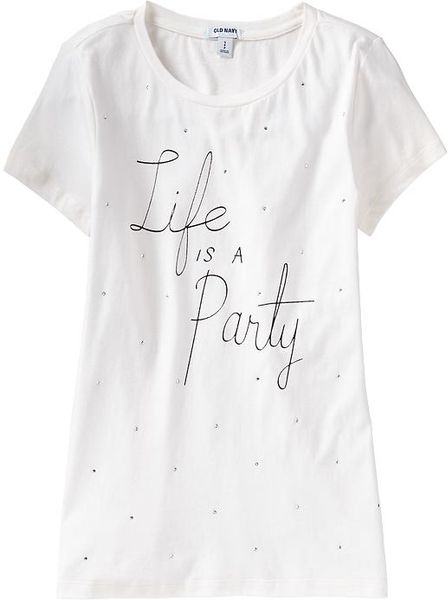 Old Navy Embellished Graphic Tees in White (Sea Salt)