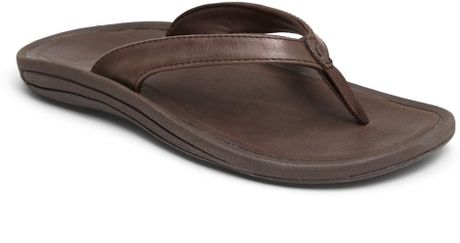 Olukai Kalupa Kai Leather Flip Flop in Brown (French Roast French ...