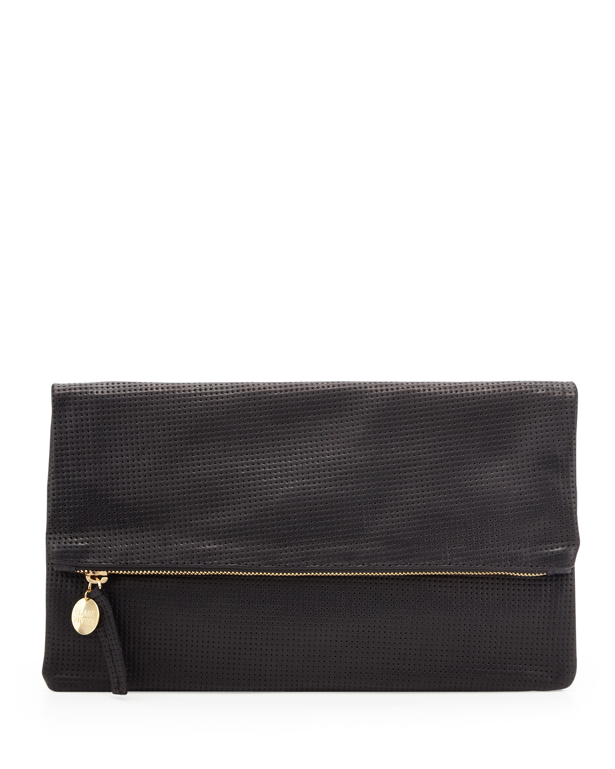 Clare Vivier Perforated Leather Foldover Clutch Black in Black Lyst