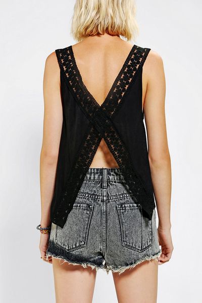 Urban Outfitters Pins and Needles Lace Splitback Tank Top in Black ...