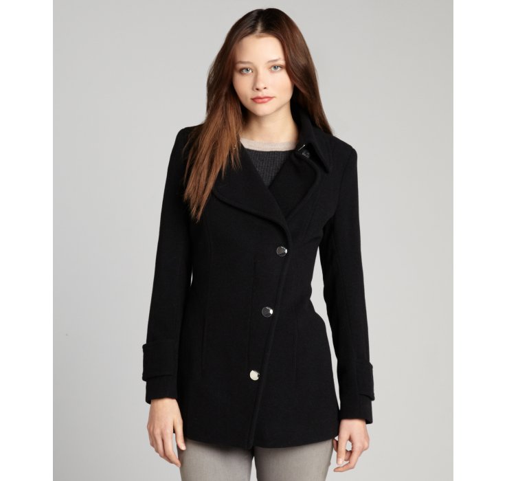 Calvin Klein Black Asymmetrical Button Down Wool Coat in Black Lyst