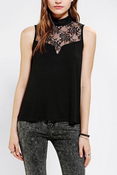 Urban Outfitters Lace-inset Tank Top in Black | Lyst