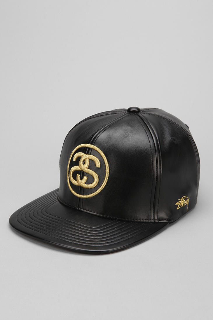 Stussy Vegan Leather Strapback Hat in Black for Men (GOLD) Lyst