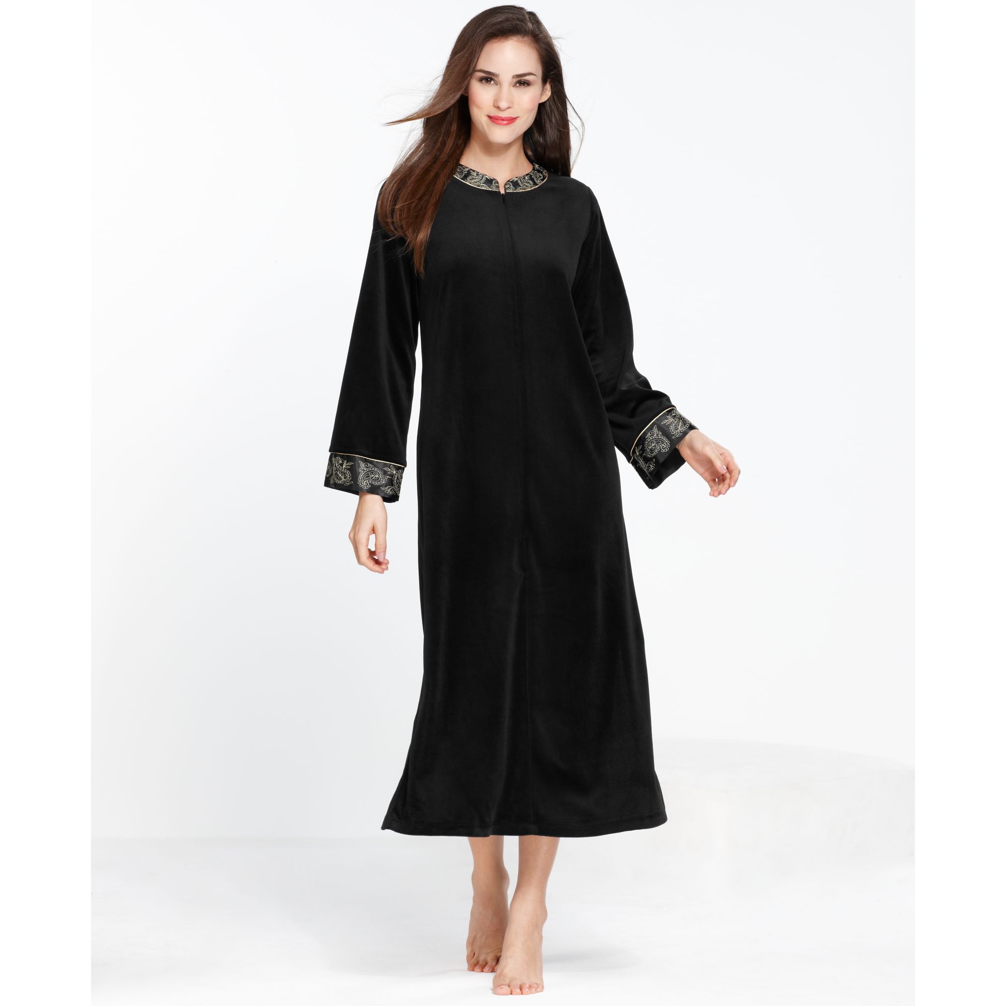 Jones New York Steam Velour Zip Robe in Black Lyst