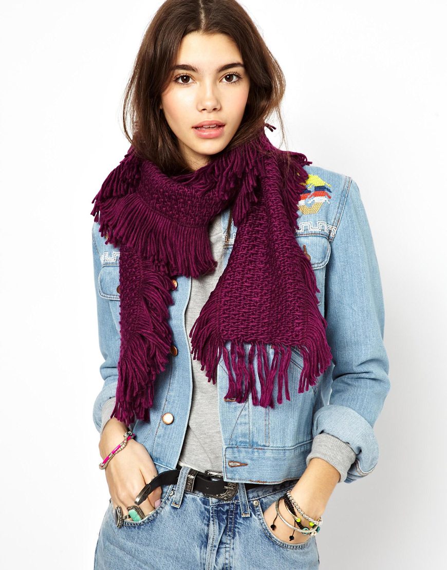 Echo Woven Side Fringe Muffler Scarf in Purple (Plumwine) Lyst
