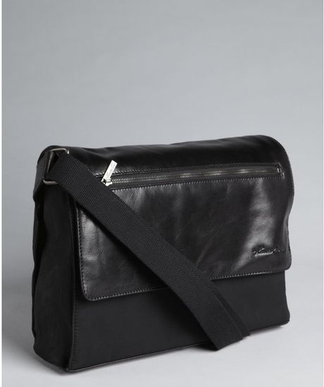 kenneth cole black leather messenger bag