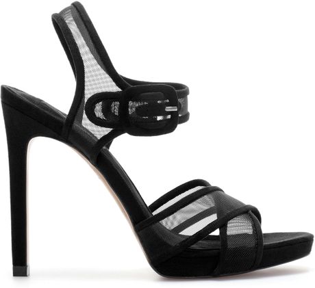 Zara High Heel Sandal with Crossover Mesh Straps in Black | Lyst