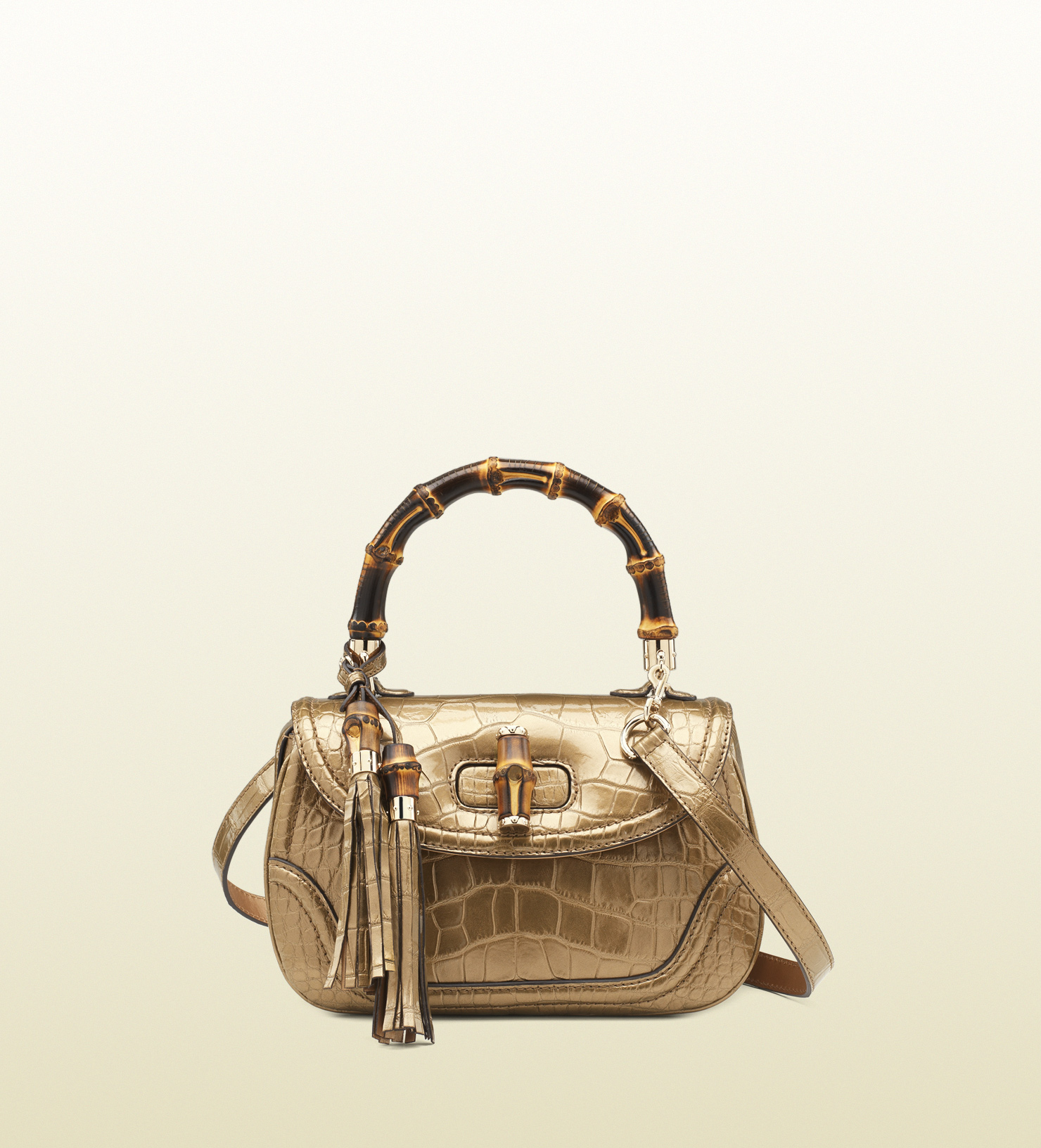 Gucci New Bamboo Crocodile Top Handle Bag in Gold (bamboo) | Lyst