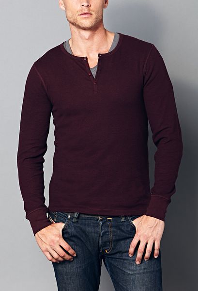 Forever 21 Basic Thermal Henley in Red for Men (Burgundy) | Lyst