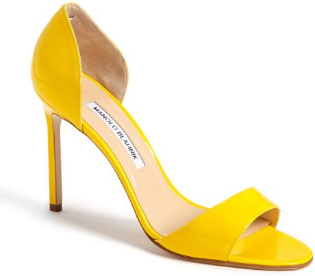 Manolo Blahnik Catalina Patent Leather Dorsay Sandal in Yellow | Lyst