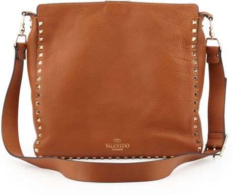 Valentino Rockstud Fliplock Messenger Bag Tan in Brown (TAN) | Lyst