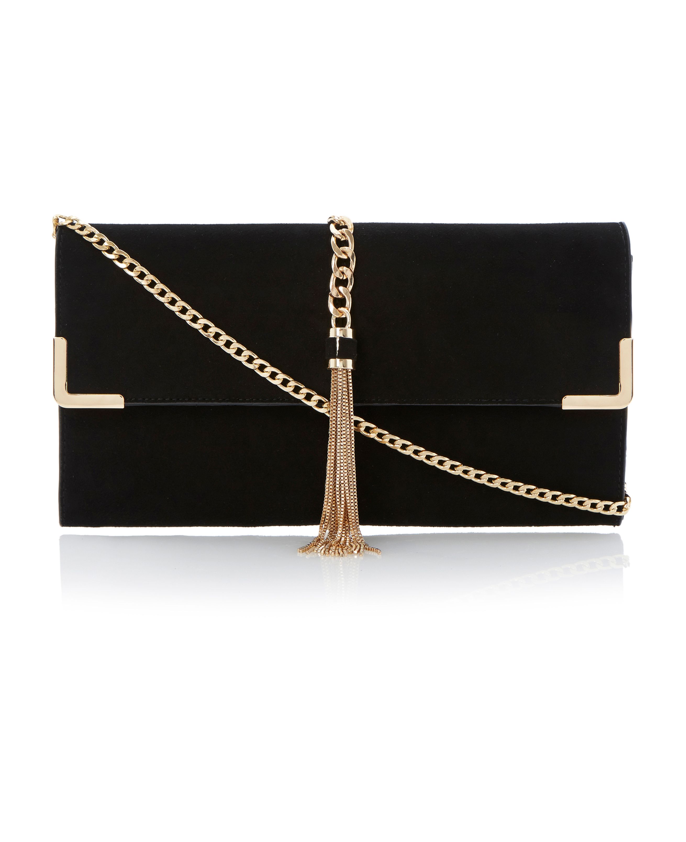 dune black handbag with gold chain